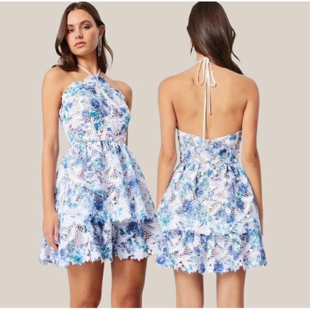 Elliatt Blue Floral One Shoulder Dress